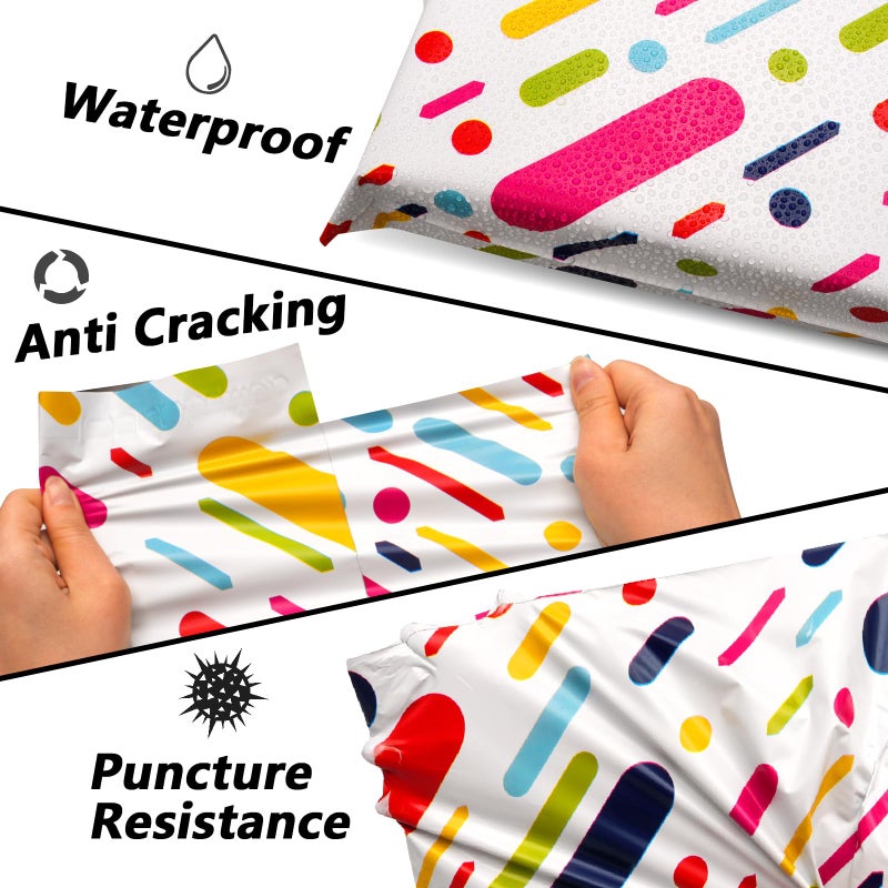Vapulcio Poly Mailers 12x15.5 Inch 50 Pcs - Color Stripe Printed Shipping Bags, 2.4mil Thickness, Waterproof and Tear Resistant Mailing Envelopes, Self-Sealing Packaging Bags for Small Business - Image 4
